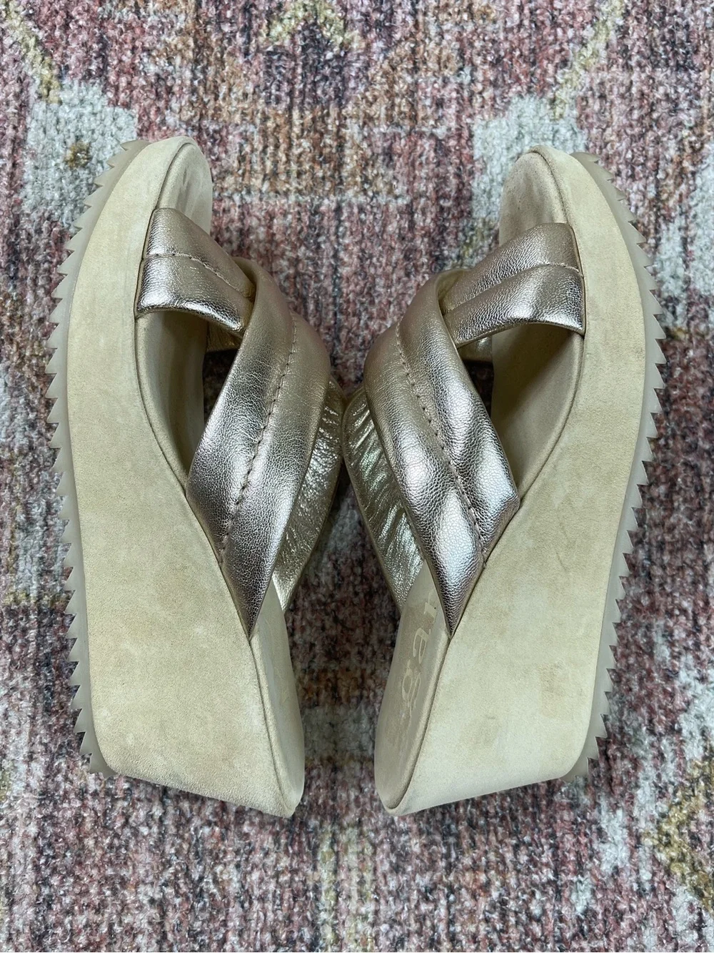 Pedro Garcia Florina Metallic Crisscross Platform Sandals Suede Size 41 US 10.5